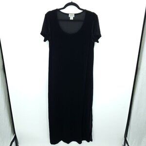 VTG 90s Cassini Short Sleeve Stretch Velvet Midi Dress L Black